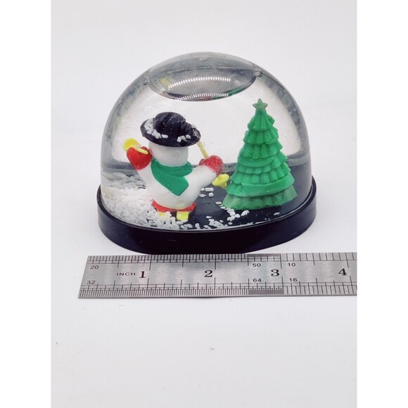 Vintage Christmas Snowglobe Dome Winter Skiing Snowman Dome 3" Holiday Tree Nice - Picture 11 of 12